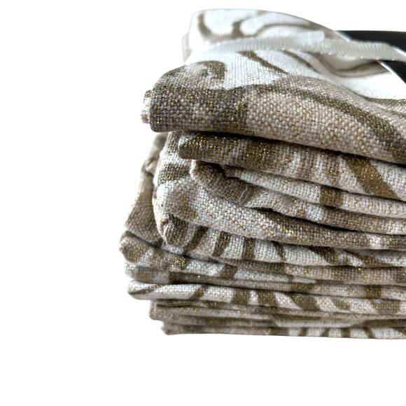 Rachel Zoe Fall Pumpkin Cotton Dinner Napkins 18x18 Beige Gold Fleck Set of 8 - Picture 5 of 12